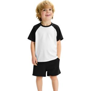 Haloumoning Toddler Baby Boy 2 Piece Summer Outfits Kids Colorblock Short Sleeve Raglan T Shirts and Shorts Set Clothes 1-8Y(Black)