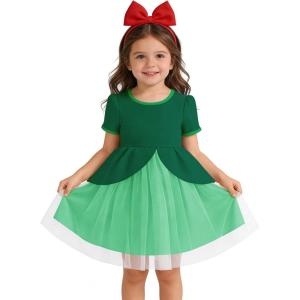 Haloumoning Toddler Baby Girl Tutu Dress Little Kids Cute Short Sleeve Ruffle Party Dresses 9M-8Y(Green)