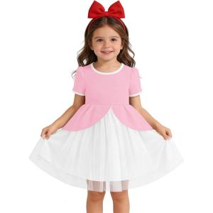 Haloumoning Toddler Baby Girl Tutu Dress Little Kids Cute Short Sleeve Ruffle Party Dresses 9M-8Y(Light Pink)