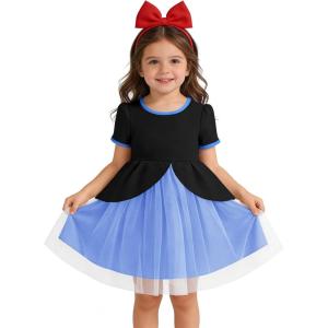 Haloumoning Toddler Baby Girl Tutu Dress Little Kids Cute Short Sleeve Ruffle Party Dresses 9M-8Y(Navy Blue)