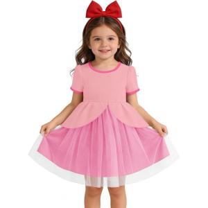 Haloumoning Toddler Baby Girl Tutu Dress Little Kids Cute Short Sleeve Ruffle Party Dresses 9M-8Y(Pink)