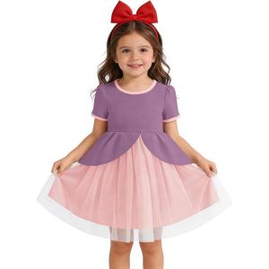 Haloumoning Toddler Baby Girl Tutu Dress Little Kids Cute Short Sleeve Ruffle Party Dresses 9M-8Y(Purple)