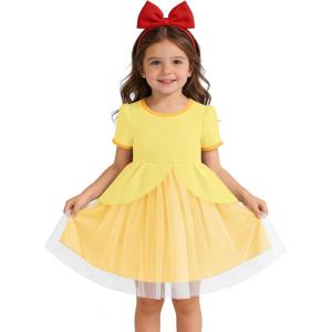 Haloumoning Toddler Baby Girl Tutu Dress Little Kids Cute Short Sleeve Ruffle Party Dresses 9M-8Y(Yellow)