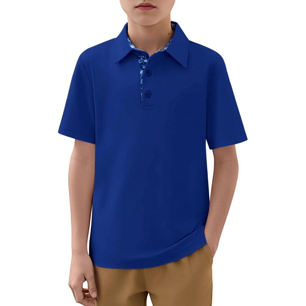 image:imageHaloumoning Boys Short Sleeve Polo Shirts Kids Athletic Performance Golf Polo School Uniform Collared Shirt 514YBlue