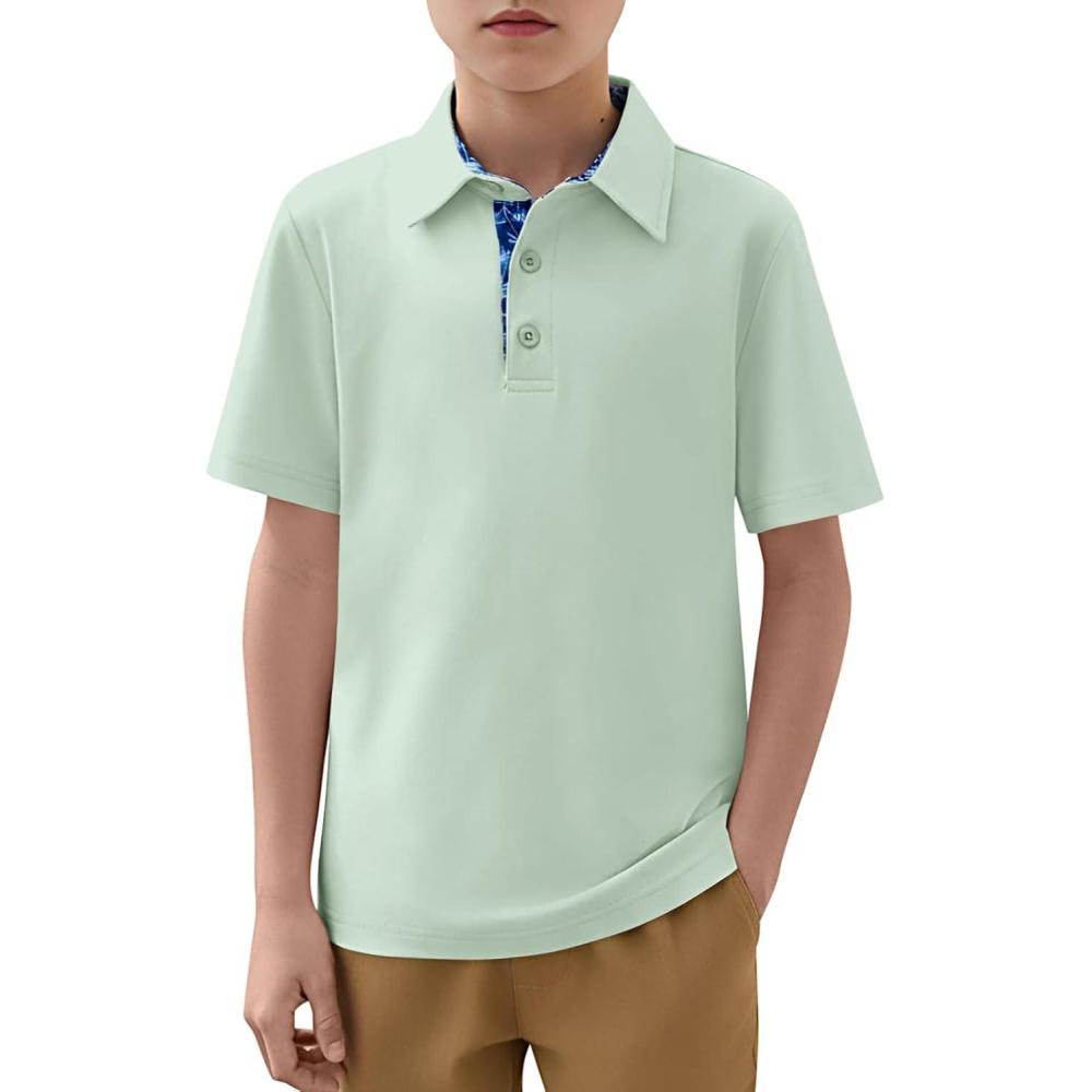 image:imageHaloumoning Boys Short Sleeve Polo Shirts Kids Athletic Performance Golf Polo School Uniform Collared Shirt 514YLight Green