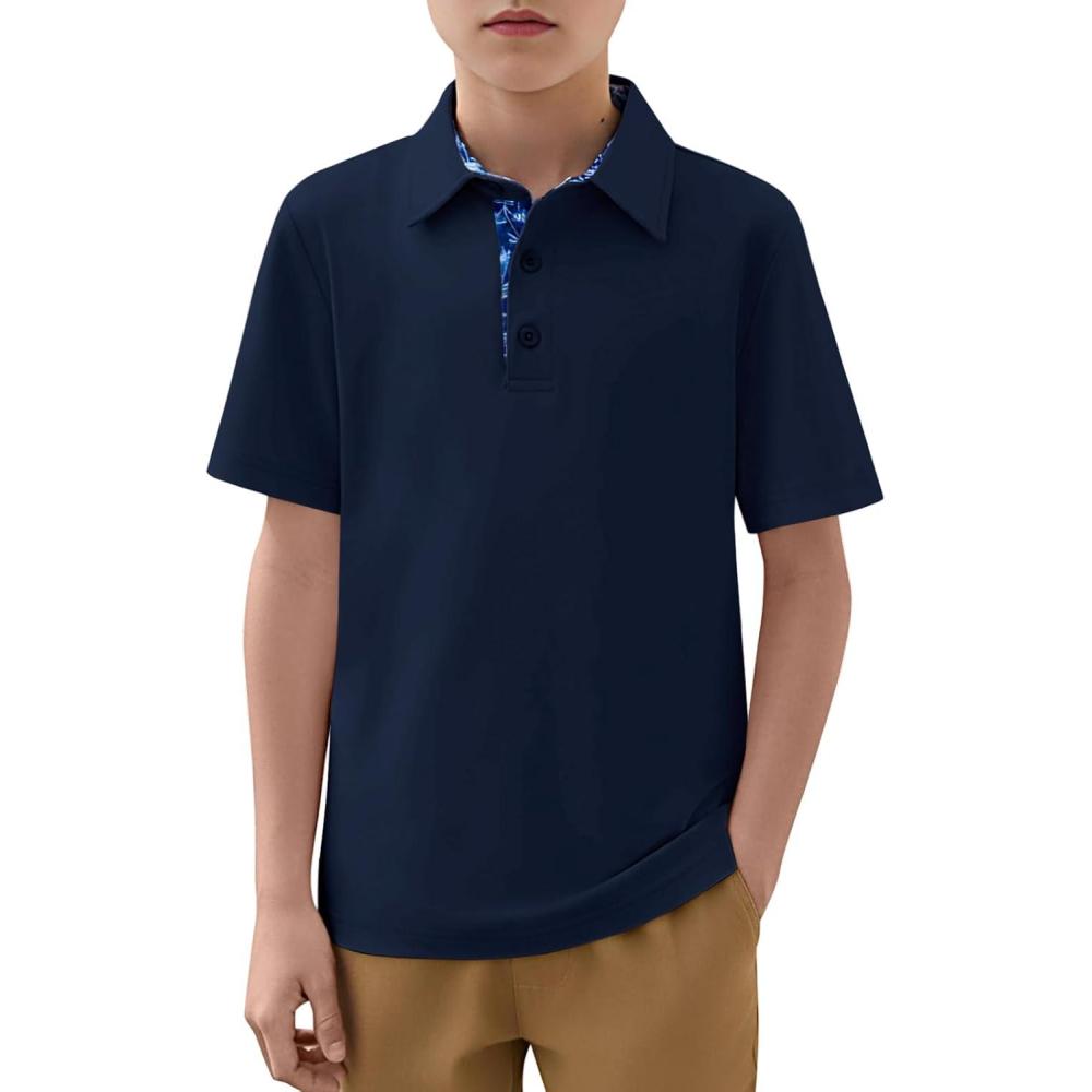 image:imageHaloumoning Boys Short Sleeve Polo Shirts Kids Athletic Performance Golf Polo School Uniform Collared Shirt 514YNavy Blue