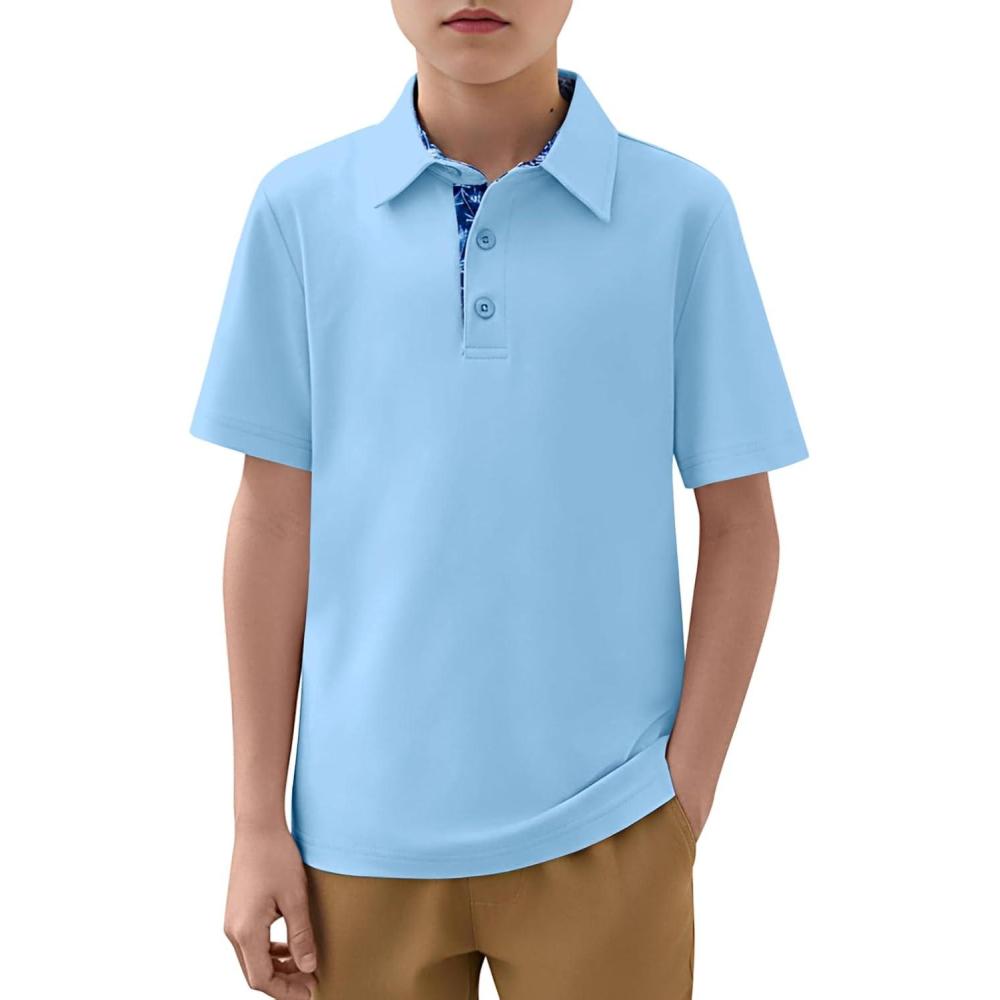 image:imageHaloumoning Boys Short Sleeve Polo Shirts Kids Athletic Performance Golf Polo School Uniform Collared Shirt 514YSky Blue