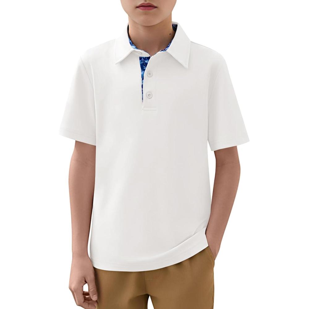 image:imageHaloumoning Boys Short Sleeve Polo Shirts Kids Athletic Performance Golf Polo School Uniform Collared Shirt 514YWhite