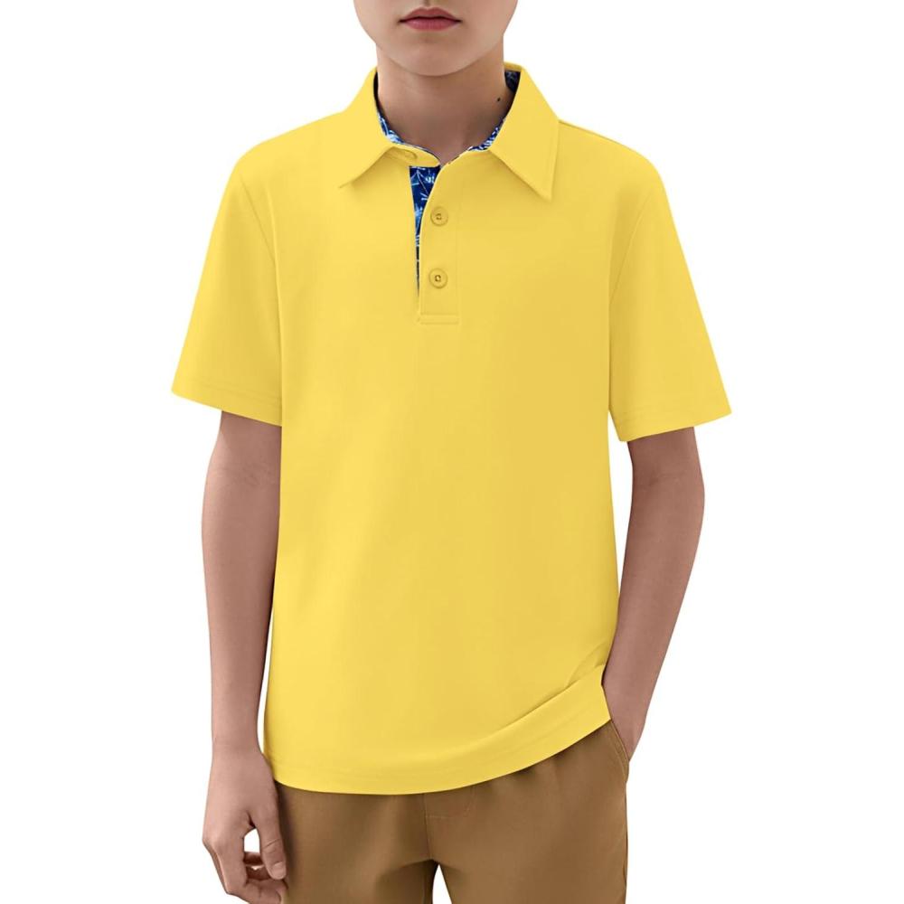 image:imageHaloumoning Boys Short Sleeve Polo Shirts Kids Athletic Performance Golf Polo School Uniform Collared Shirt 514YYellow