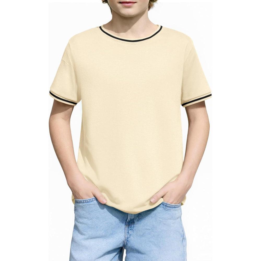 image:imageHaloumoning Boys Short Sleeve TShirts Kids Casual Summer Crewneck Shirts Fashion Tops Tees 514 YearsBeige