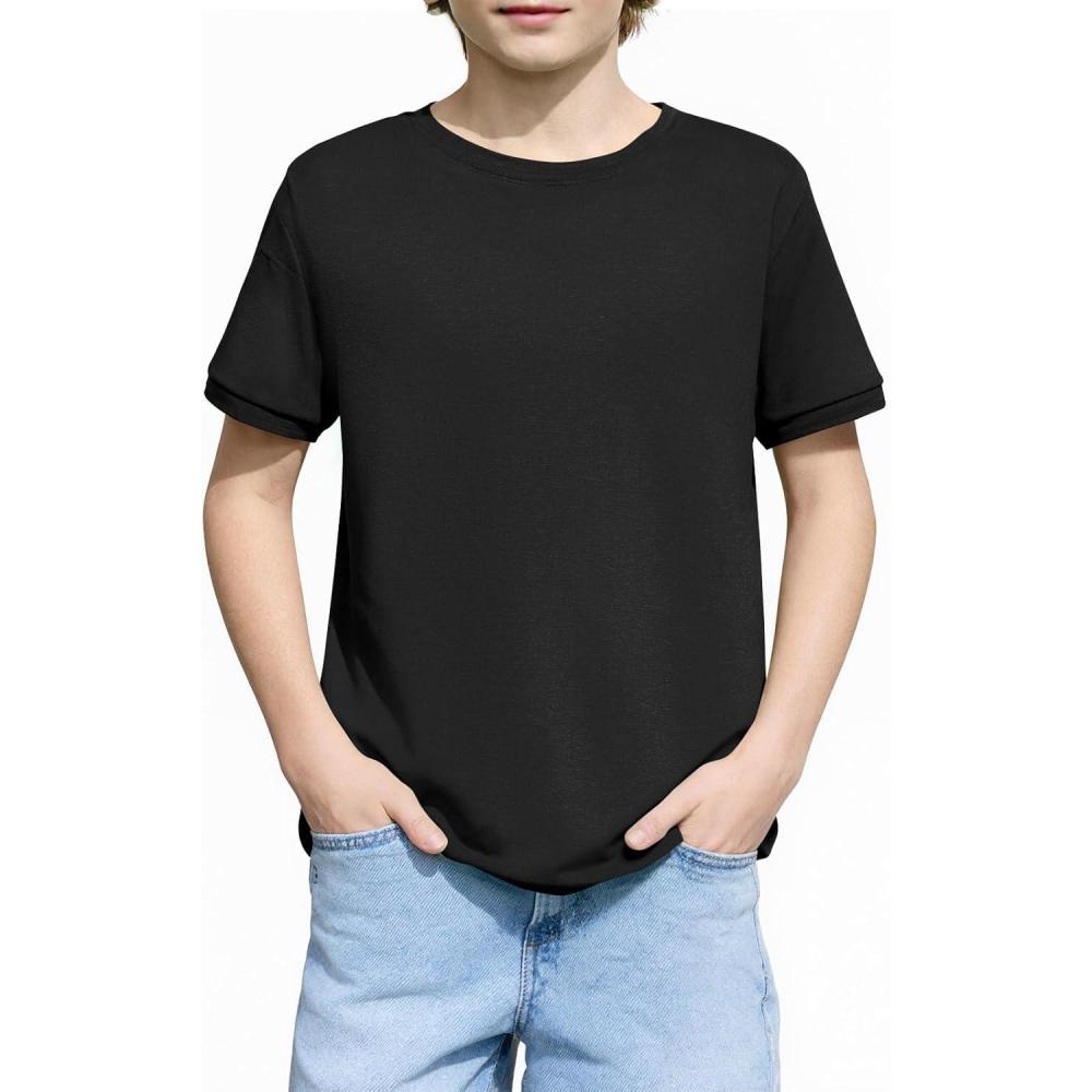 image:imageHaloumoning Boys Short Sleeve TShirts Kids Casual Summer Crewneck Shirts Fashion Tops Tees 514 YearsBlack