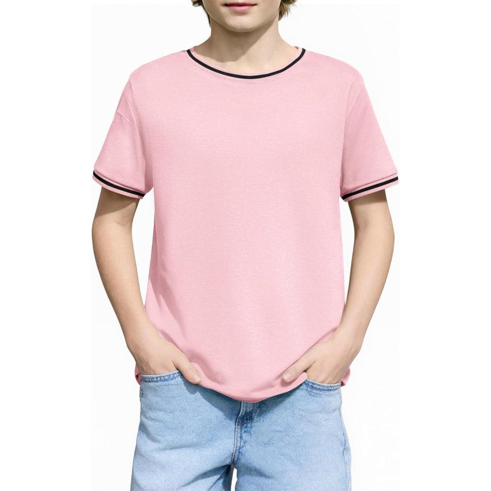 image:imageHaloumoning Boys Short Sleeve TShirts Kids Casual Summer Crewneck Shirts Fashion Tops Tees 514 YearsLight Pink