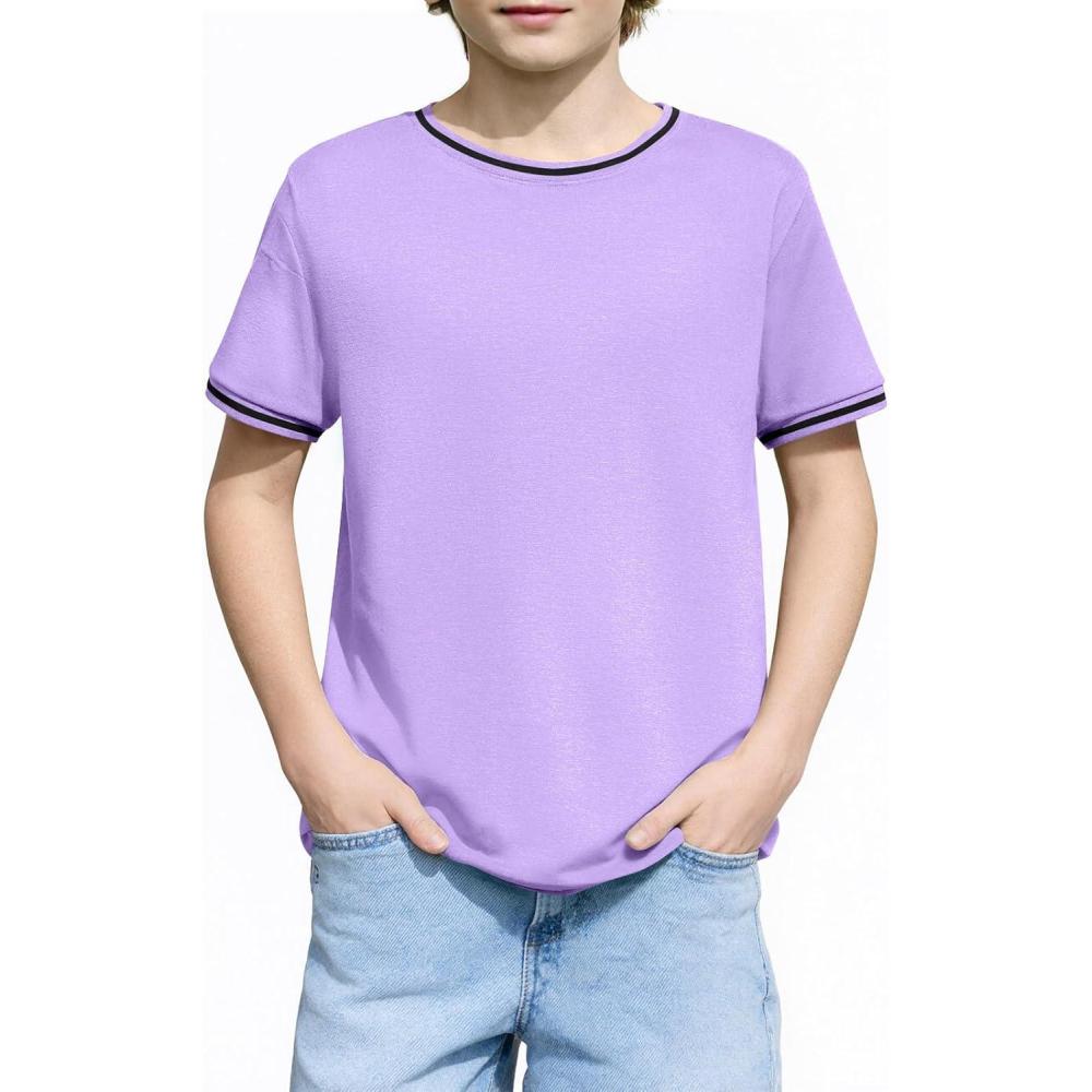 image:imageHaloumoning Boys Short Sleeve TShirts Kids Casual Summer Crewneck Shirts Fashion Tops Tees 514 YearsLight Purple