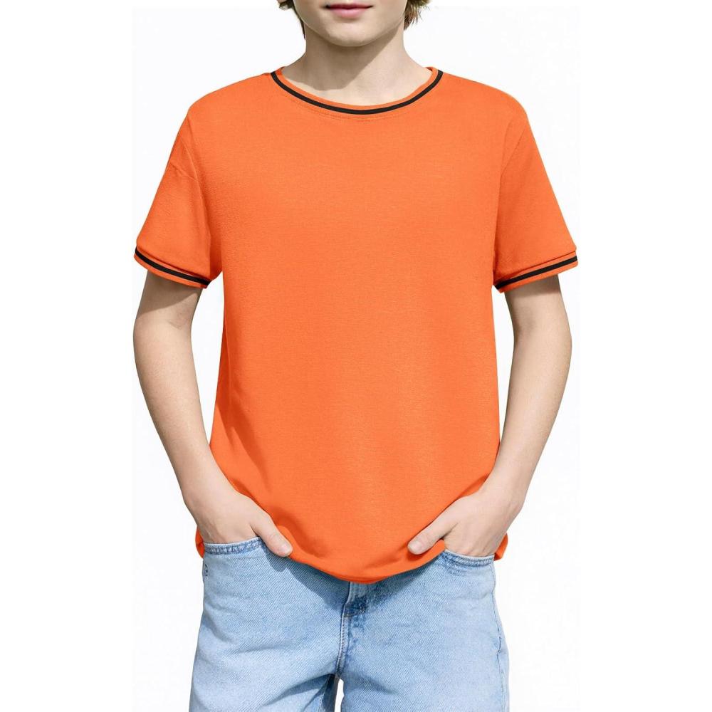 image:imageHaloumoning Boys Short Sleeve TShirts Kids Casual Summer Crewneck Shirts Fashion Tops Tees 514 YearsOrange