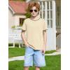 Haloumoning Boys Short Sleeve T-Shirts Kids Casual Summer Crewneck Shirts Fashion Tops Tees 5-14 Years(Beige)