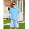 Haloumoning Boys Short Sleeve T-Shirts Kids Casual Summer Crewneck Shirts Fashion Tops Tees 5-14 Years(Sky Blue)