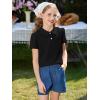 Haloumoning Girls Short Sleeve Polo Shirt Kids Cute Ruffle Peter Pan Collar School Uniform Shirts Tops 5-14 Years(Black)