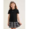 Haloumoning Girls Short Sleeve Polo Shirt Kids Cute Ruffle Peter Pan Collar School Uniform Shirts Tops 5-14 Years(Black)