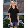 Haloumoning Girls Short Sleeve Polo Shirt Kids Cute Ruffle Peter Pan Collar School Uniform Shirts Tops 5-14 Years(Black)
