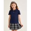 Haloumoning Girls Short Sleeve Polo Shirt Kids Cute Ruffle Peter Pan Collar School Uniform Shirts Tops 5-14 Years(Navy Blue)