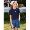 Haloumoning Girls Short Sleeve Polo Shirt Kids Cute Ruffle Peter Pan Collar School Uniform Shirts Tops 5-14 Years(Navy Blue)