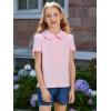 Haloumoning Girls Short Sleeve Polo Shirt Kids Cute Ruffle Peter Pan Collar School Uniform Shirts Tops 5-14 Years(Pink)