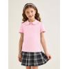 Haloumoning Girls Short Sleeve Polo Shirt Kids Cute Ruffle Peter Pan Collar School Uniform Shirts Tops 5-14 Years(Pink)