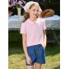 Haloumoning Girls Short Sleeve Polo Shirt Kids Cute Ruffle Peter Pan Collar School Uniform Shirts Tops 5-14 Years(Pink)