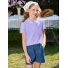 Haloumoning Girls Short Sleeve Polo Shirt Kids Cute Ruffle Peter Pan Collar School Uniform Shirts Tops 5-14 Years(Purple)