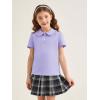Haloumoning Girls Short Sleeve Polo Shirt Kids Cute Ruffle Peter Pan Collar School Uniform Shirts Tops 5-14 Years(Purple)