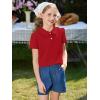 Haloumoning Girls Short Sleeve Polo Shirt Kids Cute Ruffle Peter Pan Collar School Uniform Shirts Tops 5-14 Years(Red)