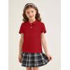 Haloumoning Girls Short Sleeve Polo Shirt Kids Cute Ruffle Peter Pan Collar School Uniform Shirts Tops 5-14 Years(Red)