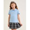 Haloumoning Girls Short Sleeve Polo Shirt Kids Cute Ruffle Peter Pan Collar School Uniform Shirts Tops 5-14 Years(Sky Blue)