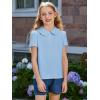 Haloumoning Girls Short Sleeve Polo Shirt Kids Cute Ruffle Peter Pan Collar School Uniform Shirts Tops 5-14 Years(Sky Blue)