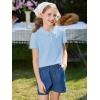 Haloumoning Girls Short Sleeve Polo Shirt Kids Cute Ruffle Peter Pan Collar School Uniform Shirts Tops 5-14 Years(Sky Blue)