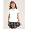 Haloumoning Girls Short Sleeve Polo Shirt Kids Cute Ruffle Peter Pan Collar School Uniform Shirts Tops 5-14 Years(White)