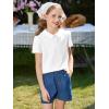 Haloumoning Girls Short Sleeve Polo Shirt Kids Cute Ruffle Peter Pan Collar School Uniform Shirts Tops 5-14 Years(White)