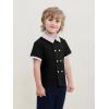 Haloumoning Toddler Baby Boys Short Sleeve Button Down Shirts Kids Color Block Double Breasted Dress Shirt 9M-8Y(Black)