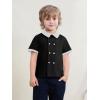 Haloumoning Toddler Baby Boys Short Sleeve Button Down Shirts Kids Color Block Double Breasted Dress Shirt 9M-8Y(Black)
