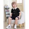 Haloumoning Toddler Baby Boys Short Sleeve Button Down Shirts Kids Color Block Double Breasted Dress Shirt 9M-8Y(Black)