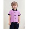 Haloumoning Toddler Baby Boys Short Sleeve Button Down Shirts Kids Color Block Double Breasted Dress Shirt 9M-8Y(Light Purple)