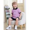 Haloumoning Toddler Baby Boys Short Sleeve Button Down Shirts Kids Color Block Double Breasted Dress Shirt 9M-8Y(Light Purple)