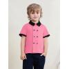 Haloumoning Toddler Baby Boys Short Sleeve Button Down Shirts Kids Color Block Double Breasted Dress Shirt 9M-8Y(Pink)