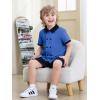 Haloumoning Toddler Baby Boys Short Sleeve Button Down Shirts Kids Color Block Double Breasted Dress Shirt 9M-8Y(Royal Blue)
