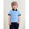 Haloumoning Toddler Baby Boys Short Sleeve Button Down Shirts Kids Color Block Double Breasted Dress Shirt 9M-8Y(Sky Blue)