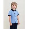 Haloumoning Toddler Baby Boys Short Sleeve Button Down Shirts Kids Color Block Double Breasted Dress Shirt 9M-8Y(Sky Blue)