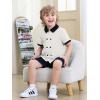 Haloumoning Toddler Baby Boys Short Sleeve Button Down Shirts Kids Color Block Double Breasted Dress Shirt 9M-8Y(White)