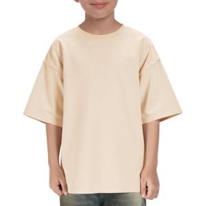 Boys Oversized T Shirts Kids Casual Crewneck Drop Shoulder Summer Basic Tees Tops 5-14 Years(Beige)