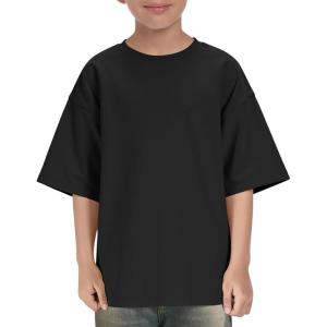 Boys Oversized T Shirts Kids Casual Crewneck Drop Shoulder Summer Basic Tees Tops 5-14 Years(Black)