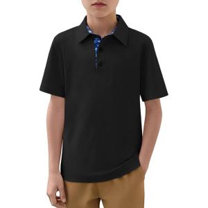 Haloumoning Boys Short Sleeve Polo Shirts Kids Athletic Performance Golf Polo School Uniform Collared Shirt 5-14Y(Black)